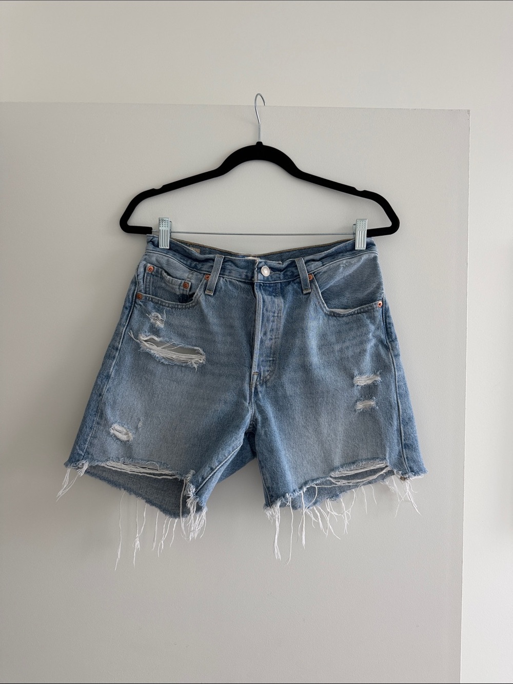 Levi's Light Blue Distressed Denim Cutoff Shorts